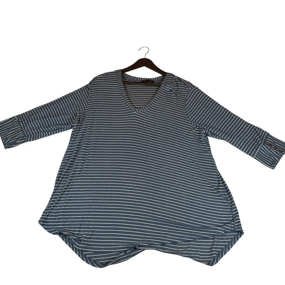 Jane + Delancey Womens 1X Blue Striped V Neck 3/4 Sleeve Tunic Top Casual - Picture 1 of 7